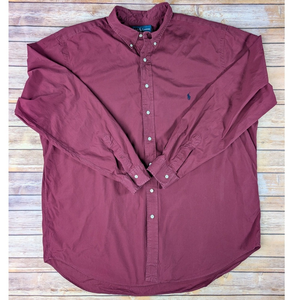 Ralph Lauren Classic Fit Shirt Mens 2XLT Cotton Burgundy Long Sleeve Button Down